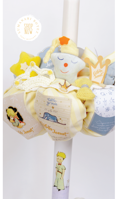 Lumanare de botez pentru baieti cu Micul Print, 65x4 cm, Le petit prince 3